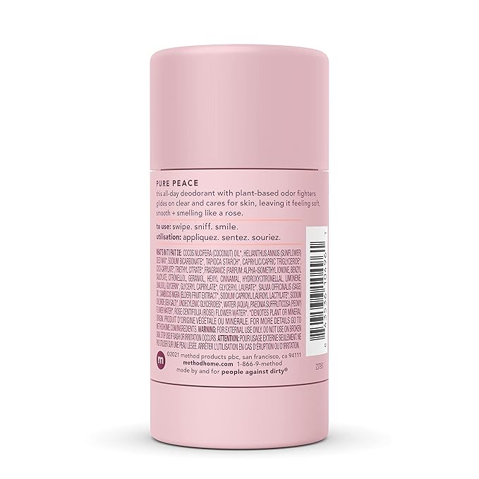 Method Deodorant, Pure Peace, Aluminum Free, 12 Hour Protection, 2.65 oz (Pack of 5)