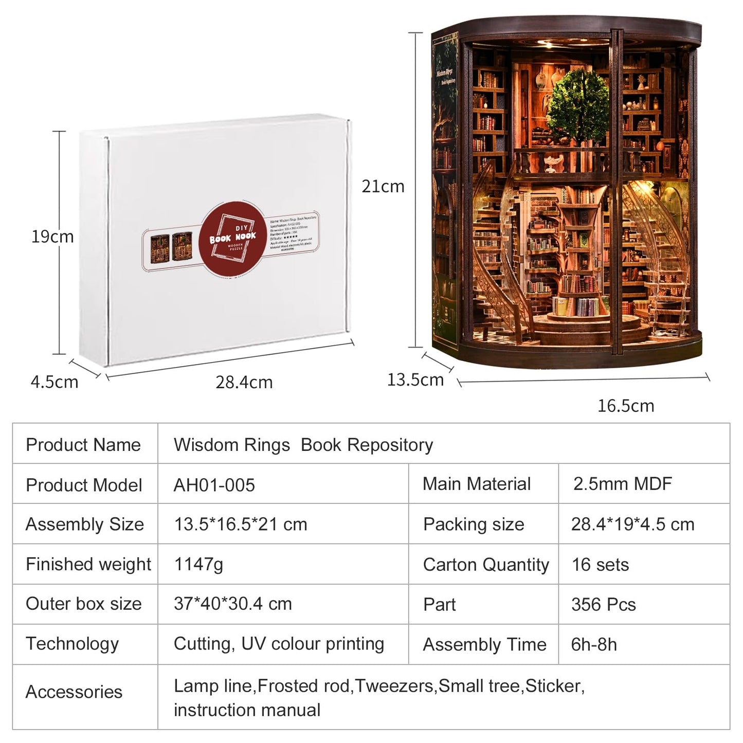 Sagiterra Book Nook Kit，DIY Miniature Dollhouse Kit (DH-W YR)