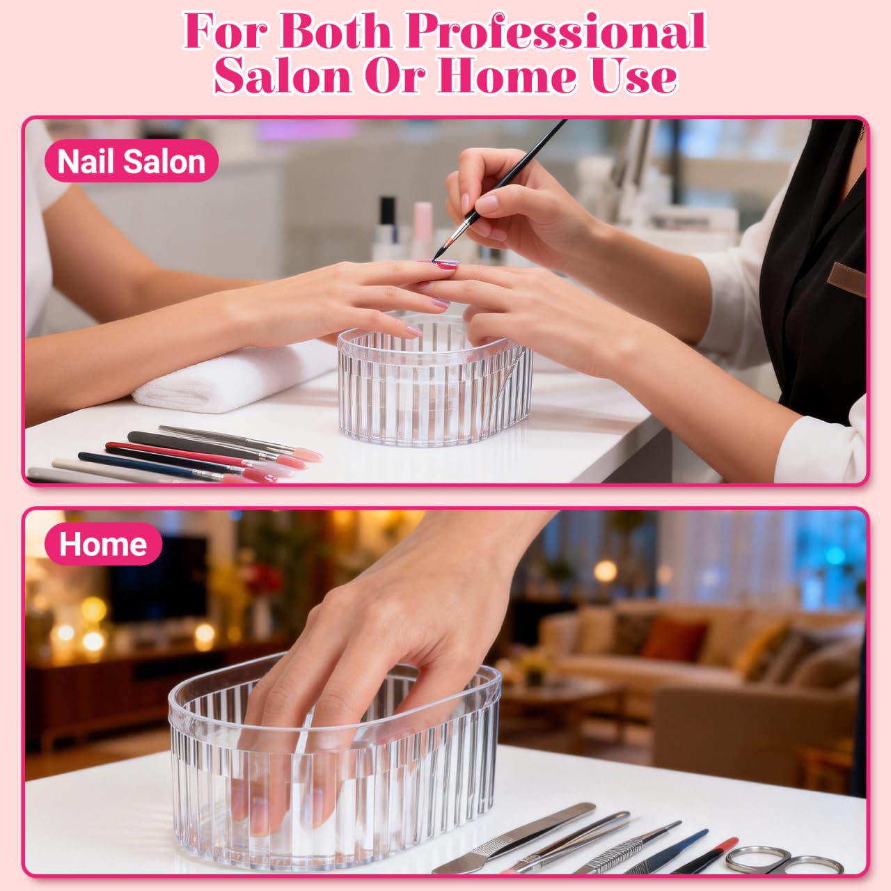 SOIMISS Acrylic Nail Soaking Bowl for Nail Polish Removal and Cuticle Softening Fits One Hand Suitable for Home Manicure Treatment Tray