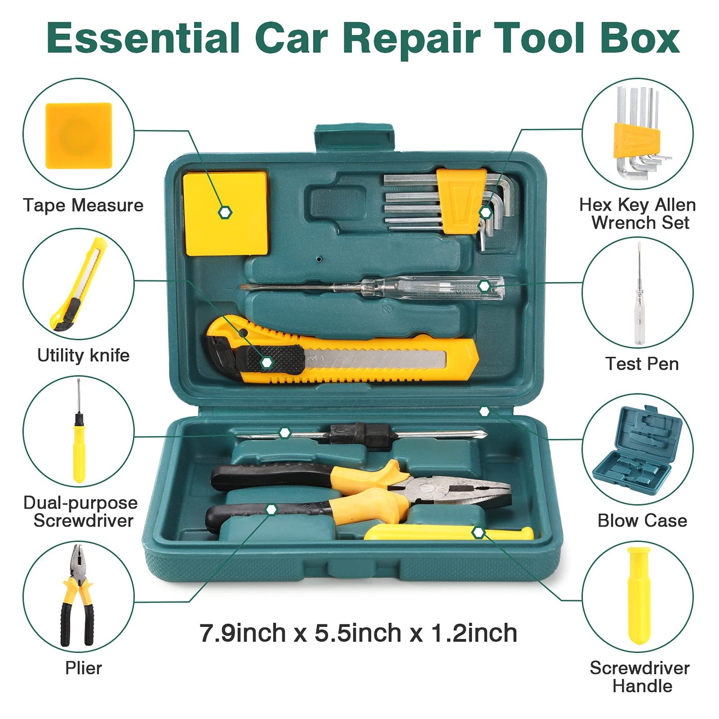 WETBAS Car Roadside Emergency Kit, Auto Vehicle Safety Emergency Road Side Assistance Kits Essentials, with Jumper Cables, Safety Hammer, Reflective Warning Triangle