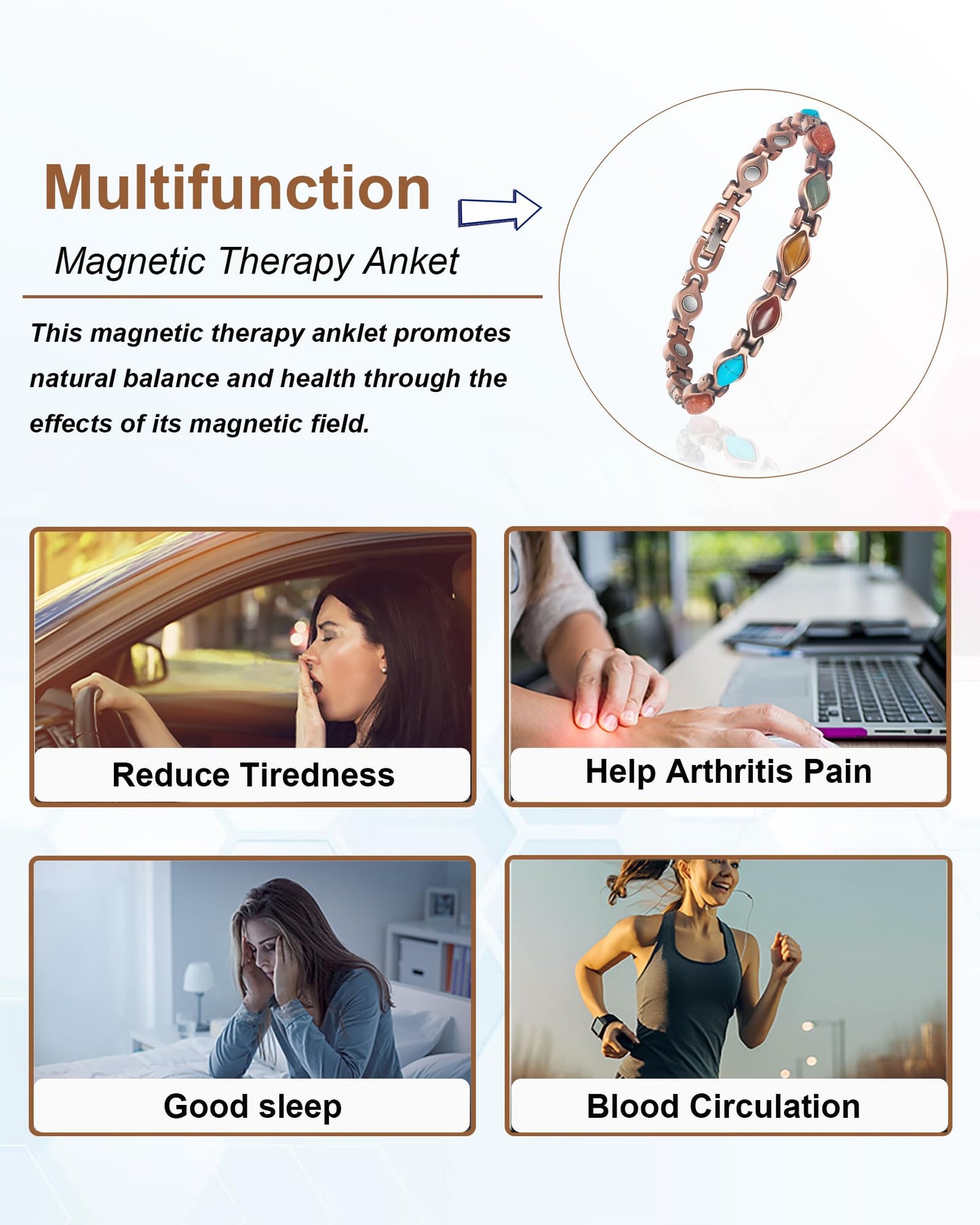 EnerMagiX Copper Bracelets for Women, Pure Copper Adjustable Magnetic Jewelry Bracelet（0166A）