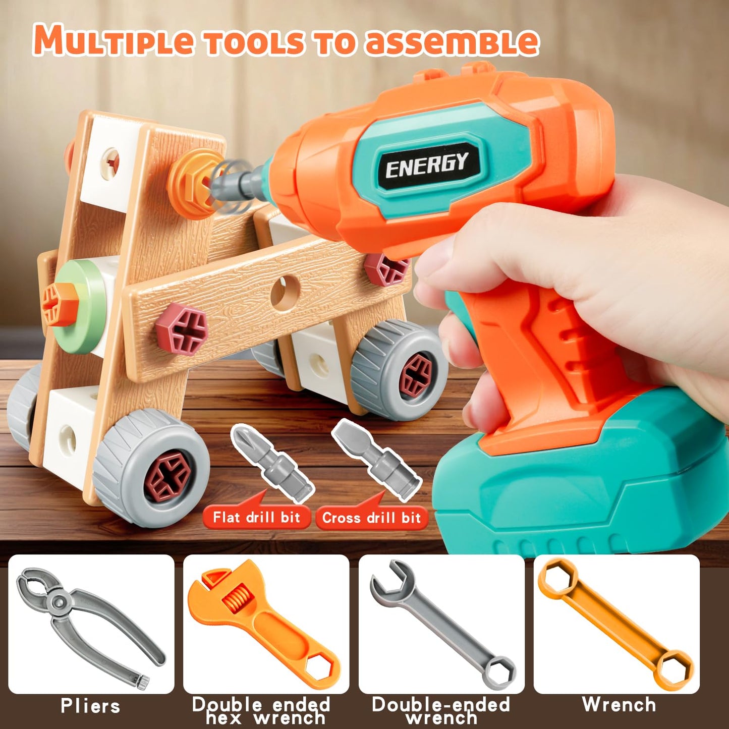 VEAIS Kids Tool Set with Drill, 148 PCS STEM Building Tools with Storage Box Plastic Todder Tool Set for Boys and Girls Age 3 4 5 6 7 8 Years
