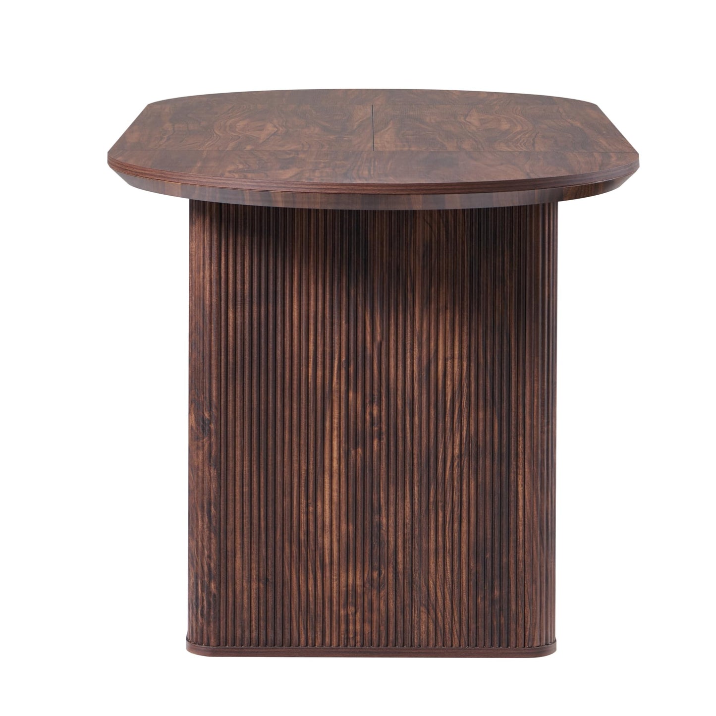 T4TREAM 63" Fluted Oval Dining Table for 4-6, Mid-Century Modern Kitchen Table with Thickened Edge & Strip Pedestal Base, Wood Luxury Table for Dining Room/Kitchen/Home Office, Walnut (Table Only)
