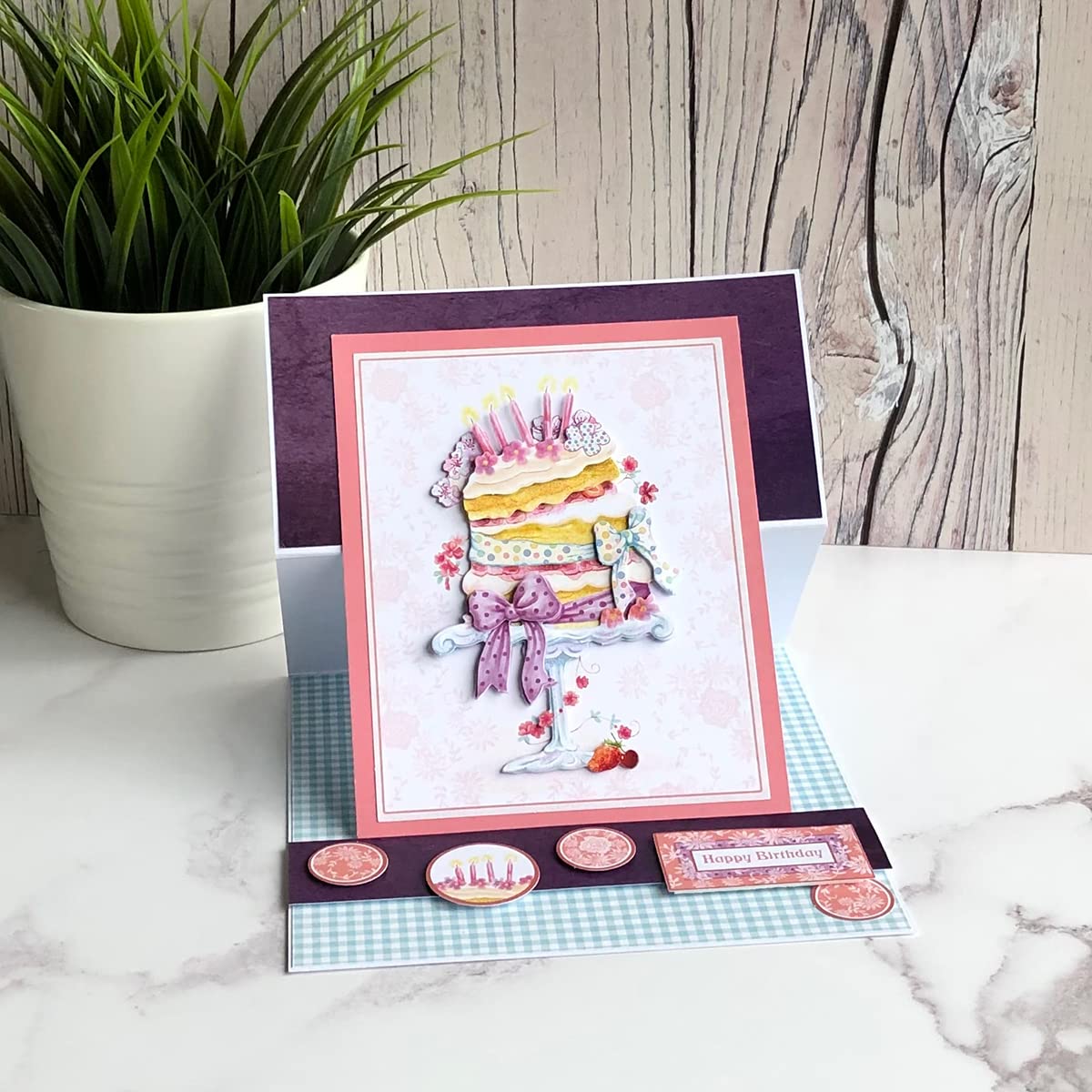 Katy Sue Designs Birthday Cake & Flowers 3D Die-Cut Decoupage Sheets for Card Making. A Pack of 12 Sheets of Birthday & Floral-Themed Die Cuts for Card Making Supplies & Scrapbooking