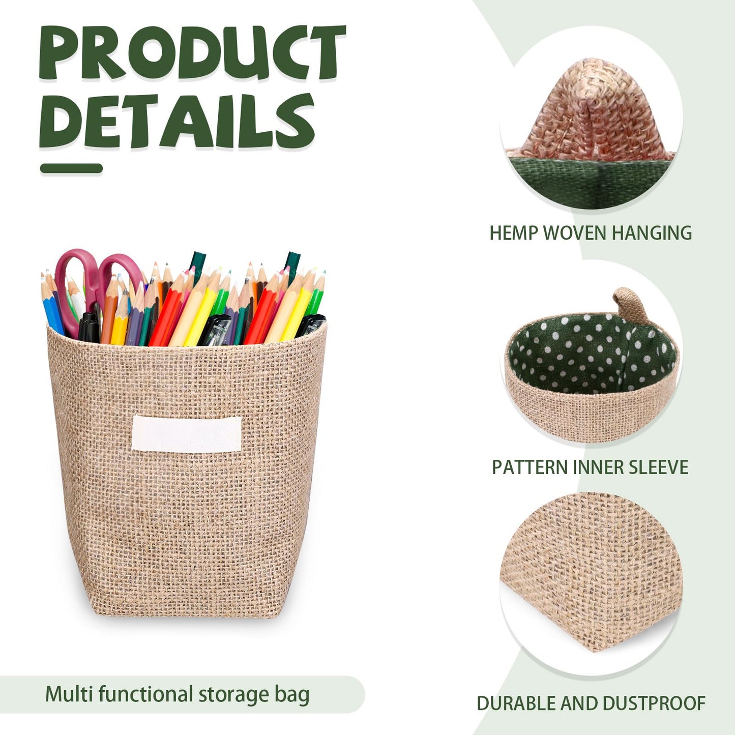 Diakey 6 Pack Hanging Basket, Small Wall Storage Baskets for Organizing, Burlap Foldable Hanging Organizer Bag Boho Wall Decor with S Hooks for Sunglasses Wallet Key Pen