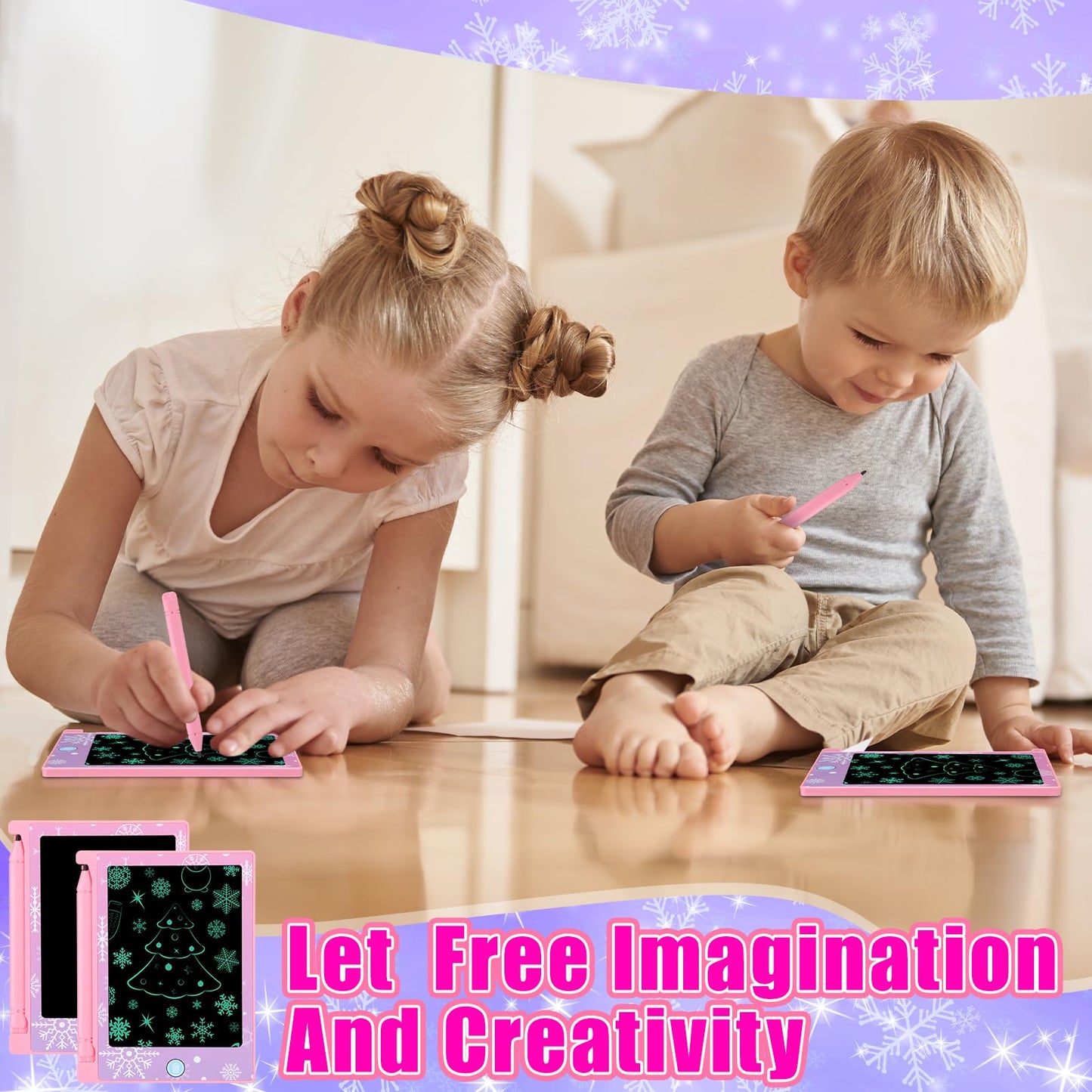 Nezyo 12 Pack Snowflake Party Favors, Mini LCD Writing Tablet for Kids, 4.6'' Snowflake Checked Board Drawing Tablet Erasable Reusable Electronic Drawing Pads for Birthday Supplies