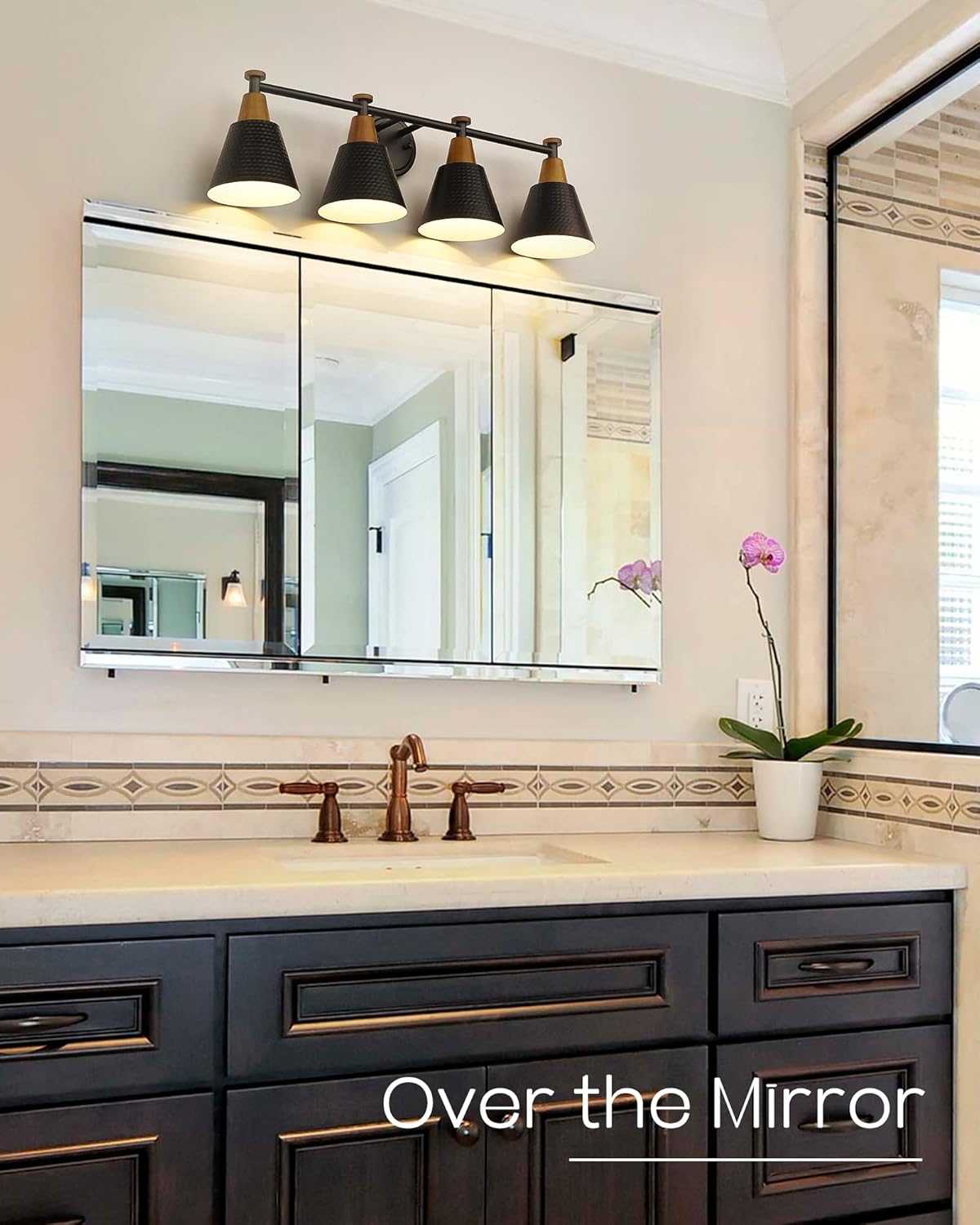 FEMILA Bathroom Vanity Light, 4-Lights Bathroom Light Fixtures Over Mirror, Modern Wall Mounted Lamp, Hammered Metal Shade, 4FG59B-4W BK