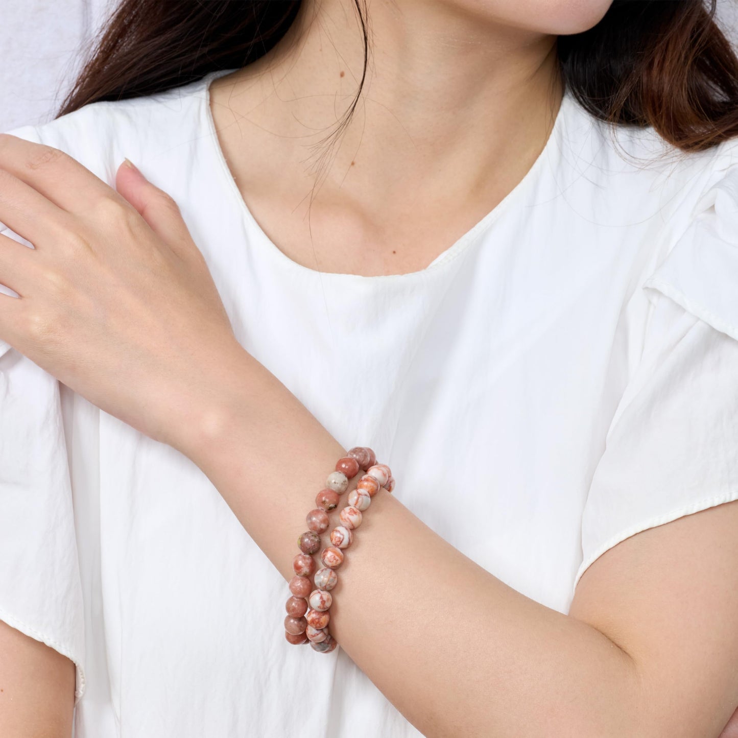 Bivei Natural Gemstone Semi Precious Healing Crystals Handmade Stretchy Round Beads Bracelet, Enhance Positive Energy,Stocking Stuffers for Women(Taiwan Jade & Peace Jade (Growth & Balance)(Large))