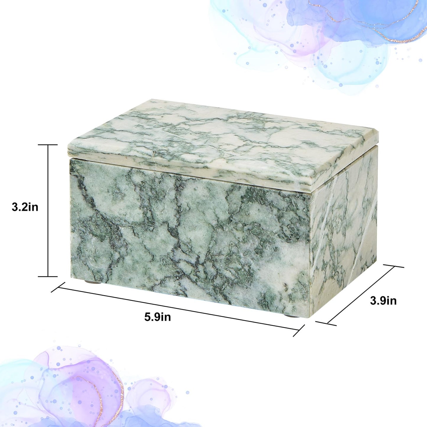 Sumlus Natural Marble Storage Box with Lid, Rectangular Stone Organizer Box for Jewelry, Cotton Swabs, Makeup, 5.9x3.9x3.1 Inch Luxury Home Decor Marble Keepsake Box