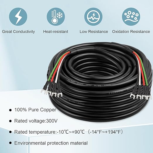MOOKEERF 14/4 AWG Mini-Split Cable - 75FT 14 AWG 4 Conductor Control Cable 300V Stranded Oxygen-Free Pure Copper Wire for Mini Split Air Conditioner,Heat Pump,HVAC Systems and Speaker Systems