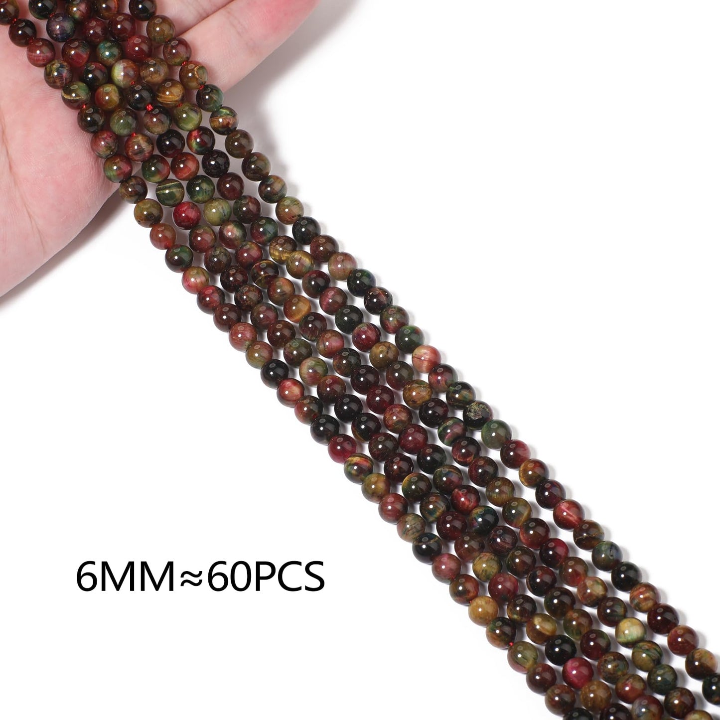 Yochus Natural Tiger Eye Beads, 60Pcs 6MM Milky Way Rose Red Color Enhance Round Loose Stone Bulk, DIY Charm Smooth Gemstone Beads for Jewelry Making