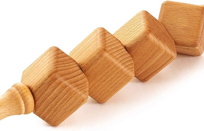 Massage Roller Stick - 15 inch Lymphatic Drainage Dice Wooden Massager Rollers for Body Sculpting, Muscle Shaping, Celulite Remover - Wood Therapy Massage Tools for Manual Maderotherapy