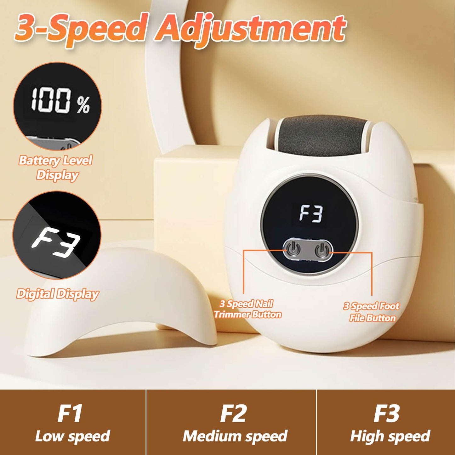 3 in 1 Electric Nail Clippers,Nail Trimmer with Cocoon Removing Function,Nail Scraps Storage,Nail Care Tool with 3 Adjustable Speeds,Automatic Electric Toenail Clippers for Seniors,Kids,Adults (White)