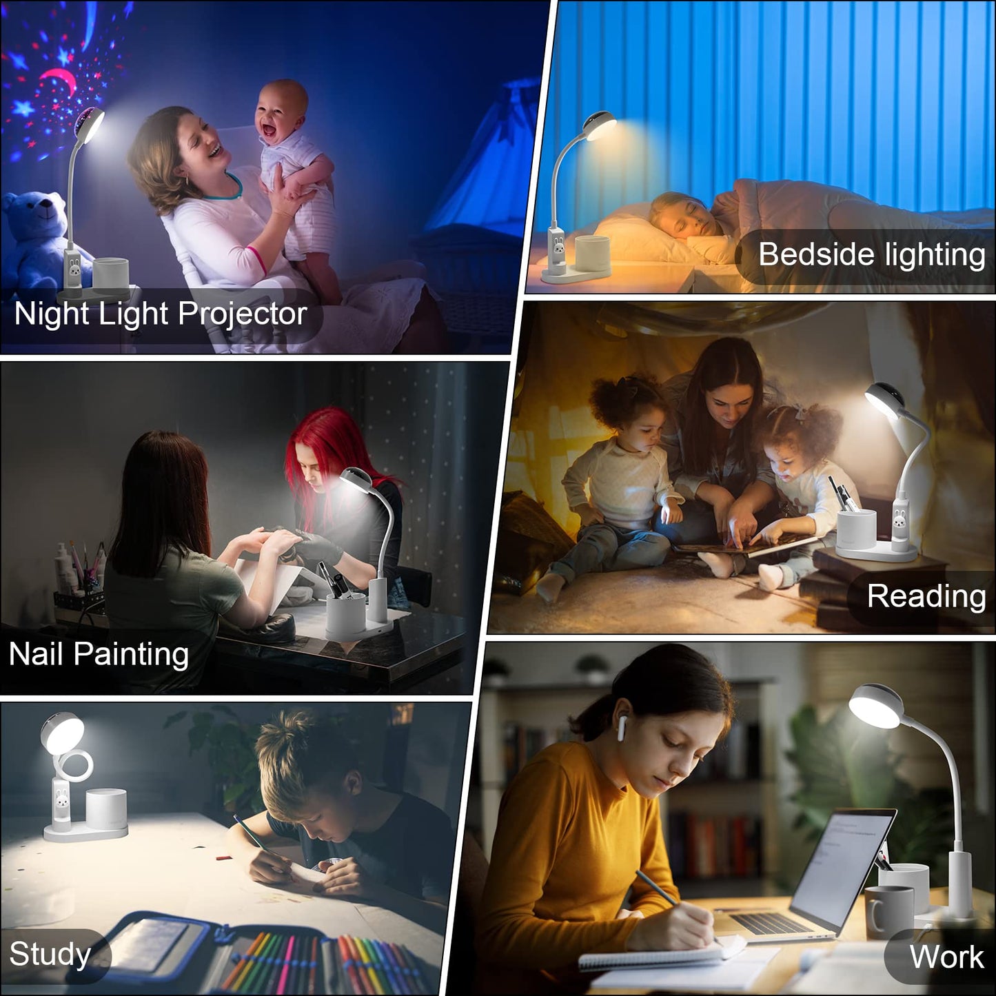 Hacevida Cute Desk Lamp with Star Projector, Pink Desk Light 3 Brightness Levels Dimmable, Battery Operated, Foldable Portable Rechargeable LED Reading Lamp for Home Dorm Office Essentials Decor
