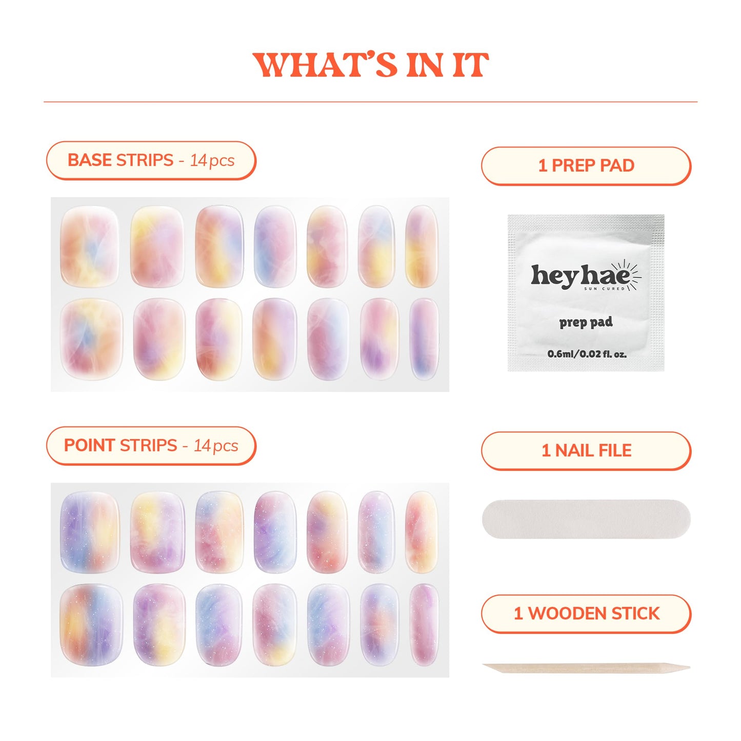 Heyhae Semi Cured Gel Nail Strips | No LED Lamp Needed | Marble, Pink, Spring | Easy Apply & Remove, Salon Quality | Includes 28 Strips, 1 Prep Pads, Nail File & Wooden Stick - Hey, Sunset Drive?