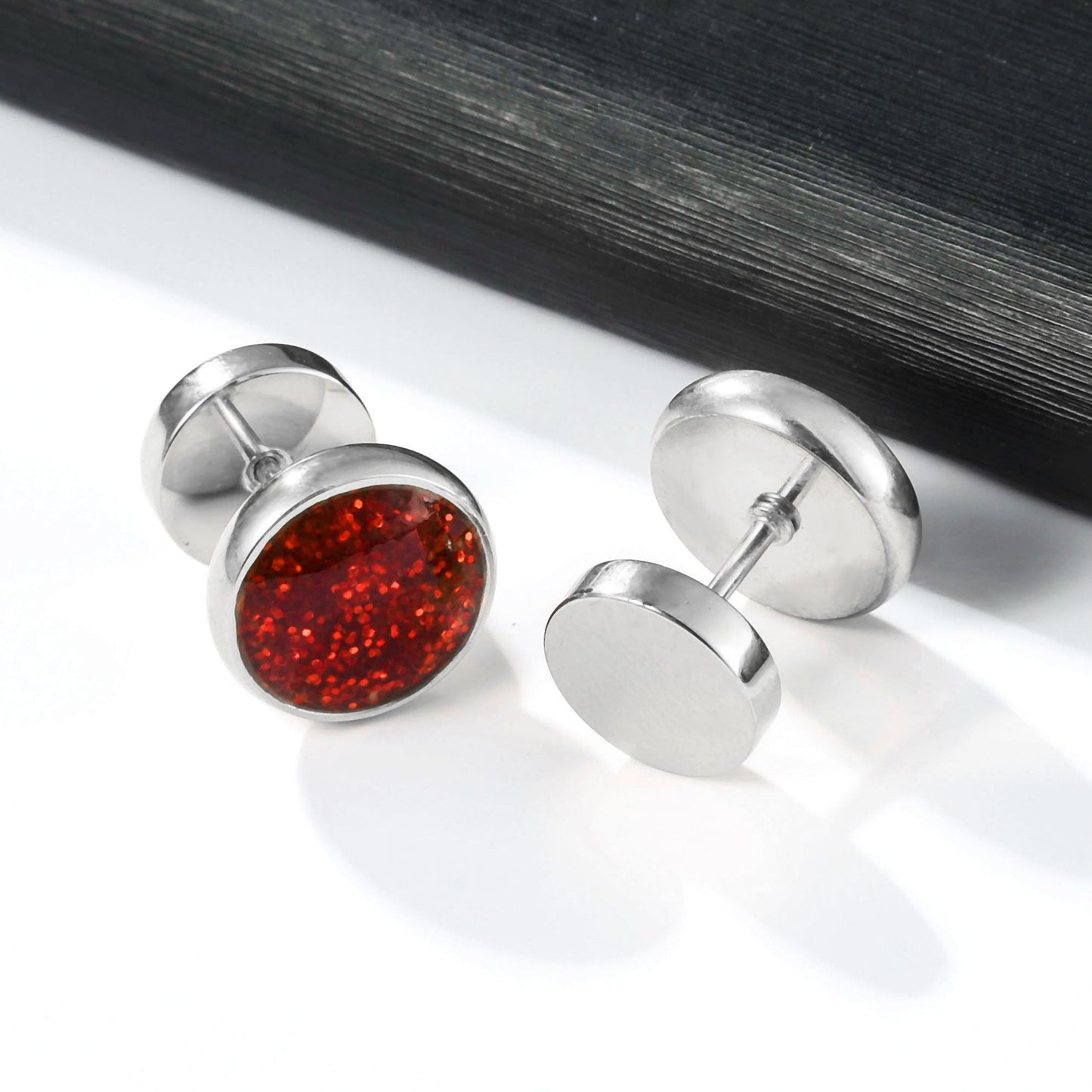 Titanium Red Screw Flat Back Earrings Hypoallergenic for Sensitive Ears Barbell Surgical Stainlesss Steel Screw Back Earrings for Women Men Punk Helix Piercing Ear Studs