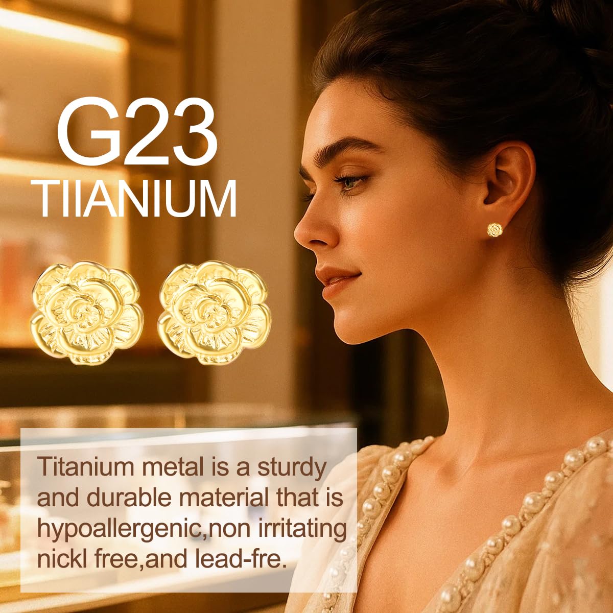 VOJO Implant Grade G23 Titanium Stud Earrings for Sensitive Ears Post Pierced Cartilage Lobe Earring Stud for Women (Gold ROSE)
