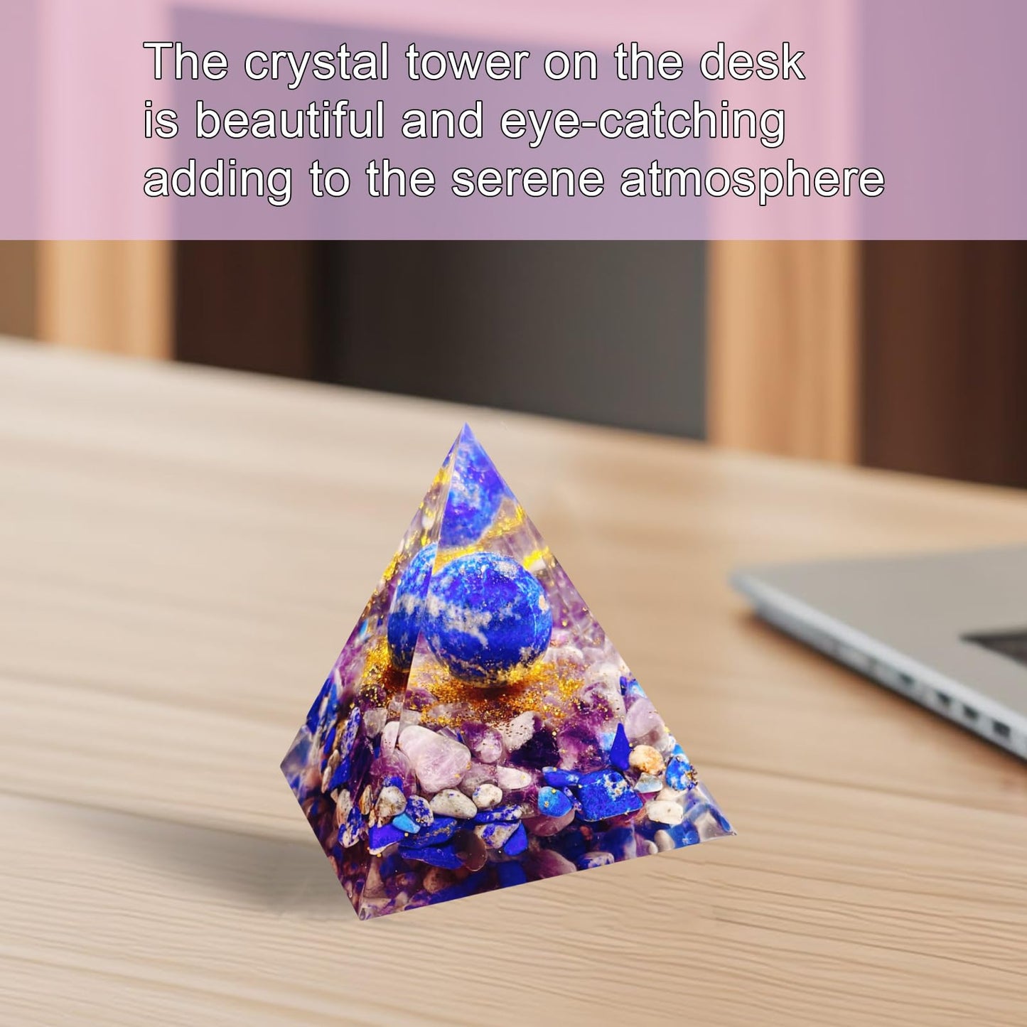 Saefheled Orgone Pyramid Energy Generator,Natural Lapis Lazuli&Amethyst Orgonite Crystal Healing Pyramids for Reduce Stress Chakra Reiki Healing Meditation Attracts Lucky and Success,Wealth Health