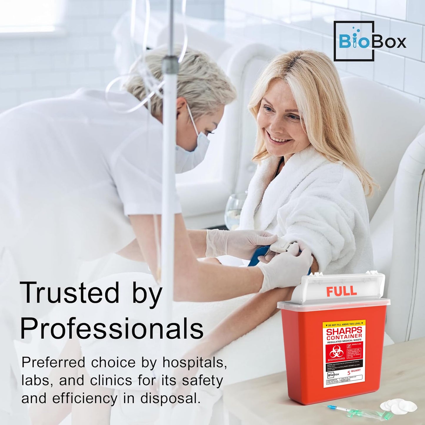 Sharps Container Small - Sharps Containers for Home Use and Labs - Portable Needle Disposal and Travel Size Biohazard Bin - (5 Quart, 1 Count)