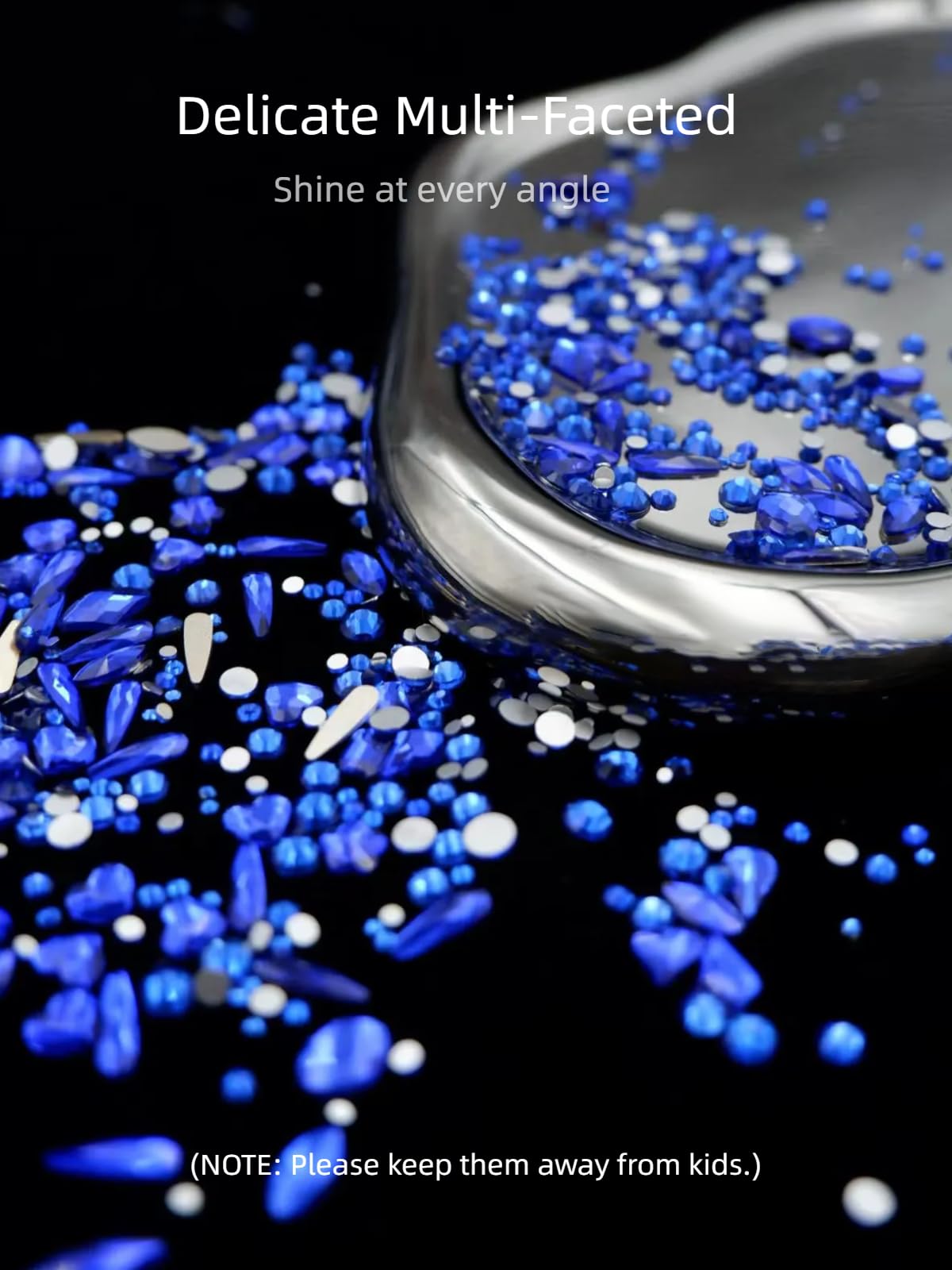 AMLAVIFISH 6080PCS Blue Rhinestones for Nails, Mix Sizes Blue Nail Charms and Gems with 20 Shapes, 3D Flatback Crystals Diamonds for DIY Nail Art Design (Tweezers Included)