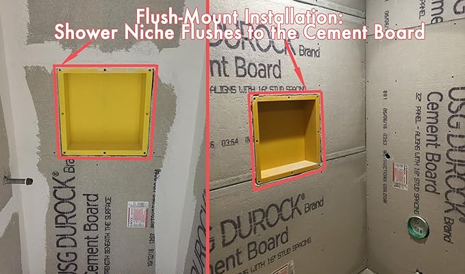 Ready for Tile Waterproof Leak Proof 16" x 20" Bathroom Recessed Shower Niche - Double Bathroom Shelf Organizer Storage for Shampoo & Toiletry Storage - Flush Mount Installation Yellow