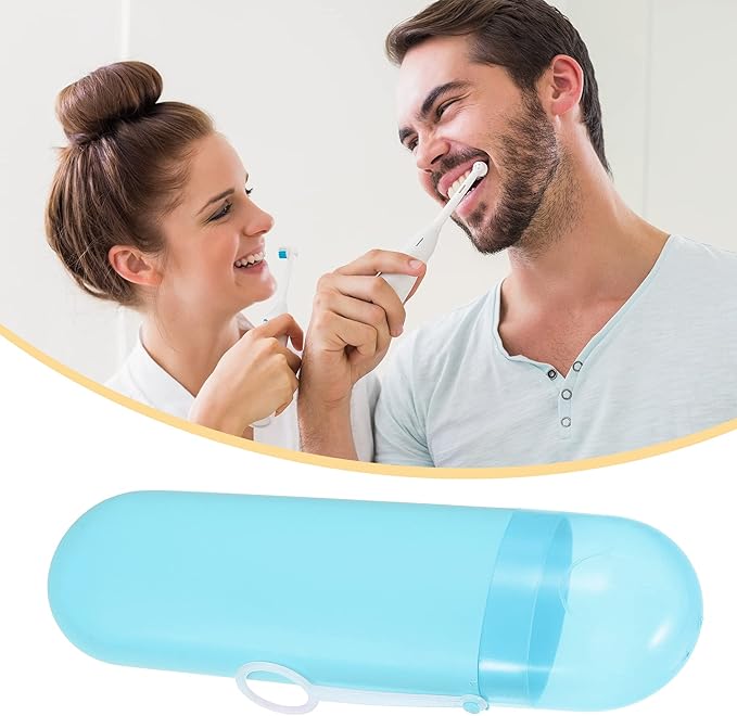 VOCOSTE 1 Pcs, Portable Toothbrush Case with Hook, Plastic, Traveling Toothbrush Holders Case, Travel Business, Blue, 8.07"x2.36"x1.38"
