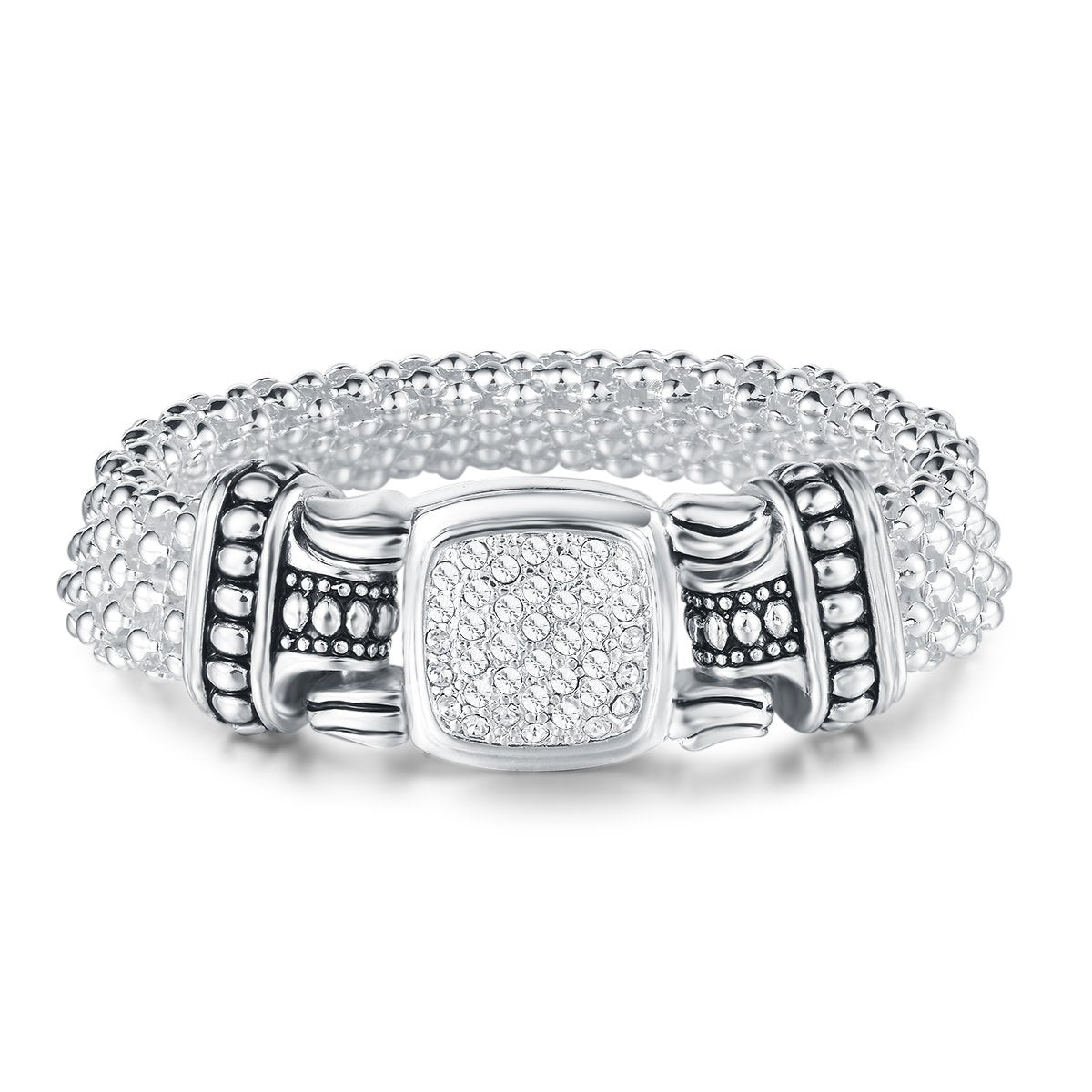 UNY JEWEL Pave Crystals Designer Inspired Statement Popcorn Chain Bracelets Women Jewelry Magnetic Clasp (Silver 6.75 Inch)
