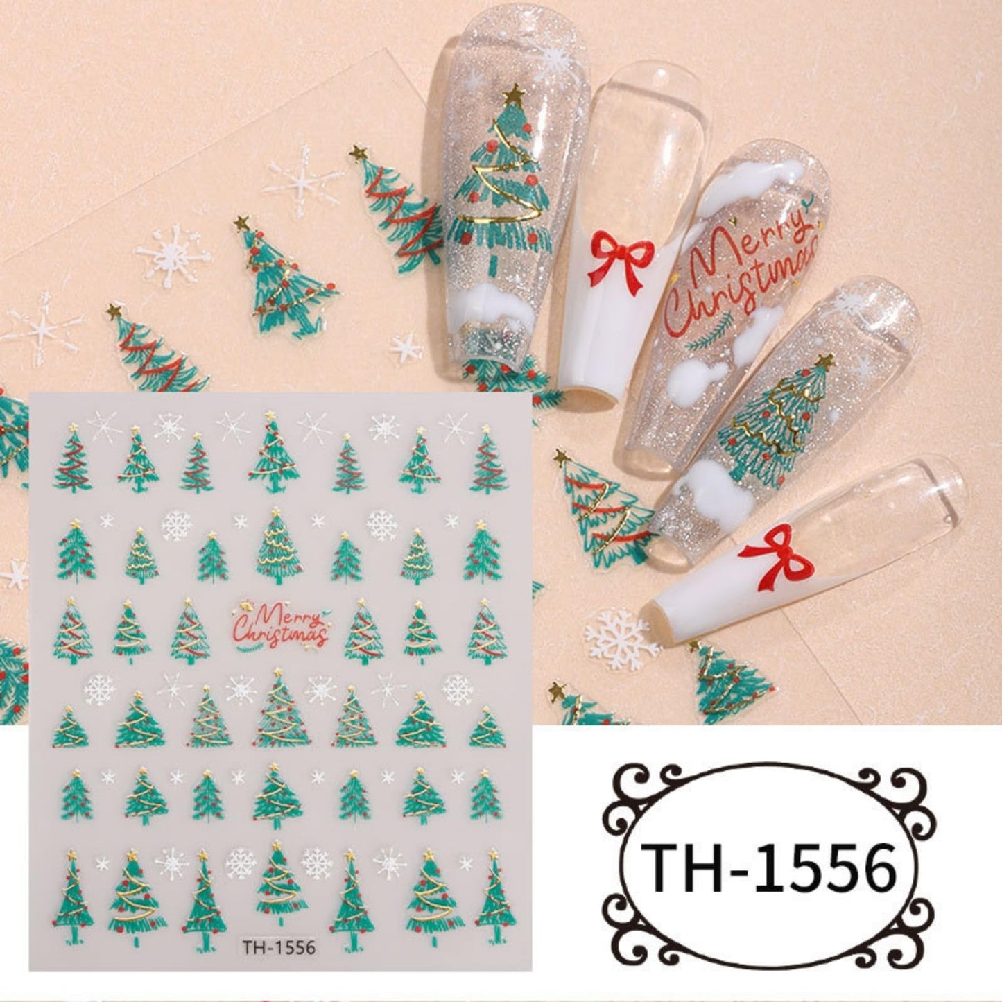 5 Sheets Christmas Bronzing Nail Stickers, 3D Embossed Self-Adhesive Snowflake Nail Decals with Xmas Tree Santa Claus Bow Design Holiday Nail Art Supplies for Women DIY Decorations