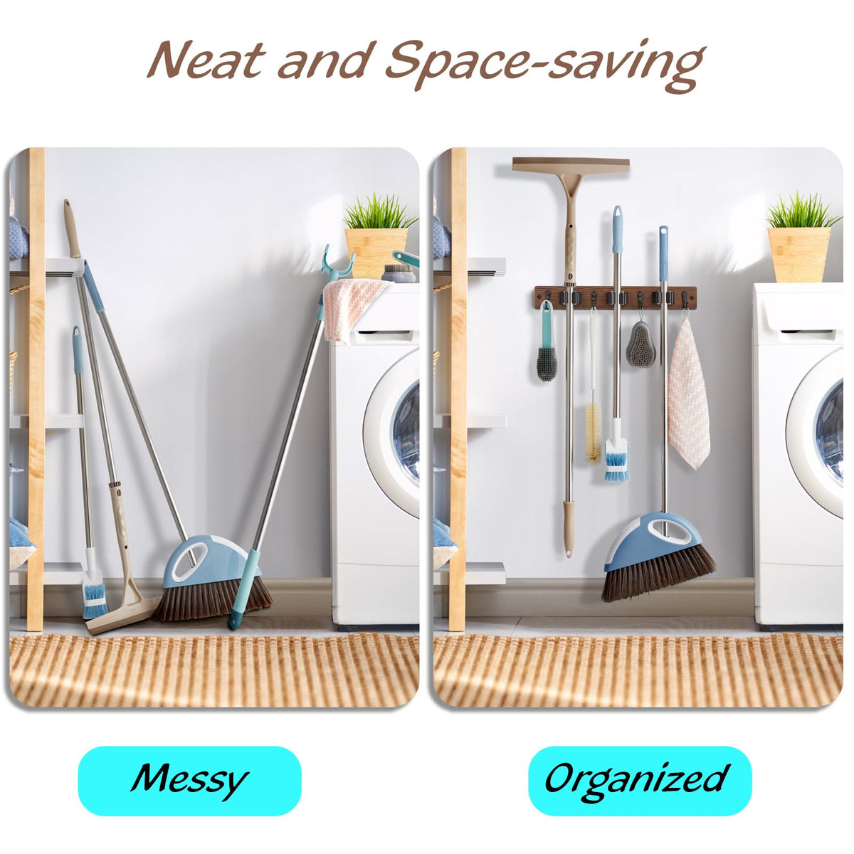 2 Pack Mop Broom Holder Wall Mount