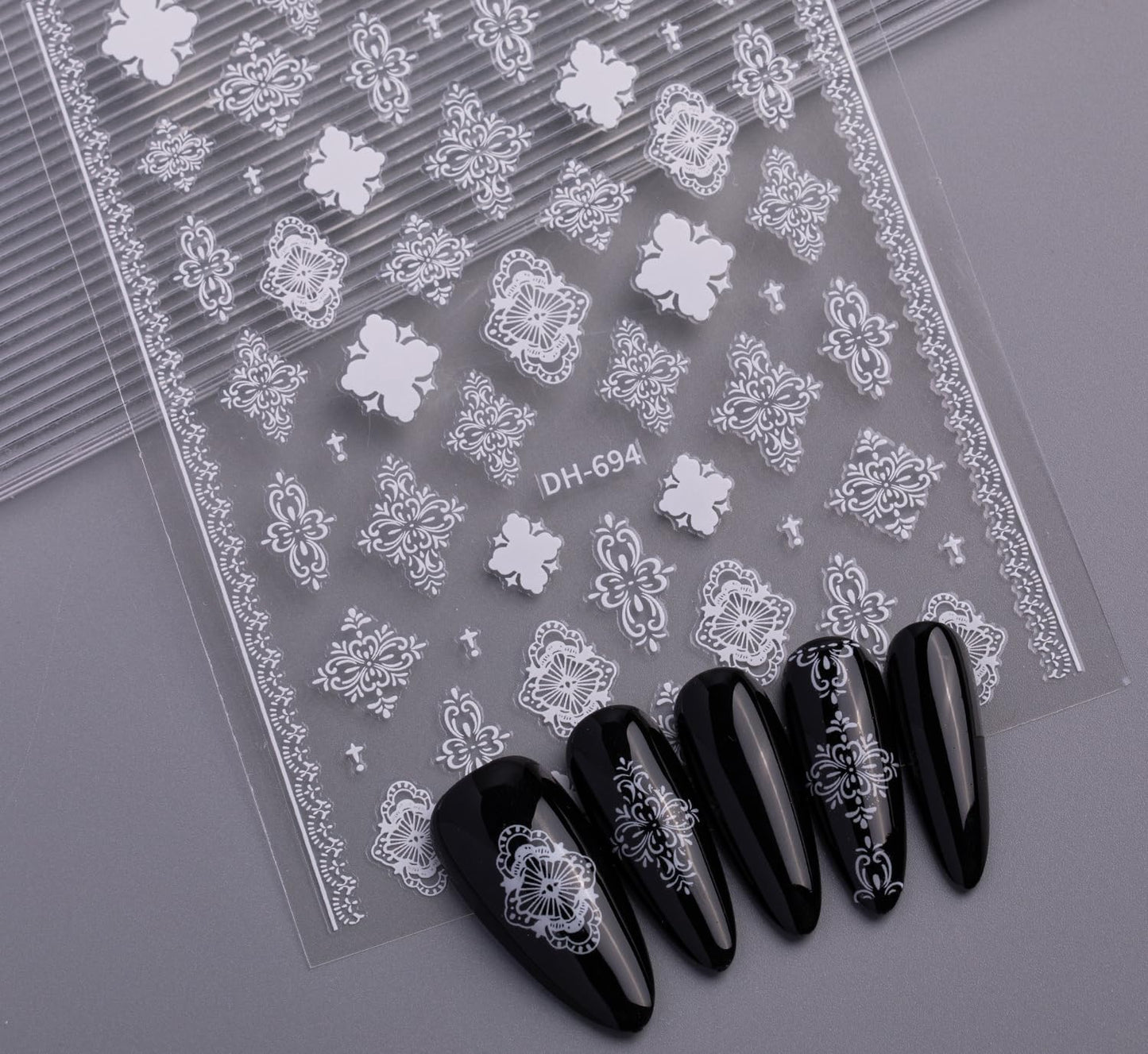 SIMAYKUWA Baroque Style Nail Stickers, Bohemian Vintage 3D Embossed Nail Art Decals with Adhesive Backing for Women A Set of 3 Sheets