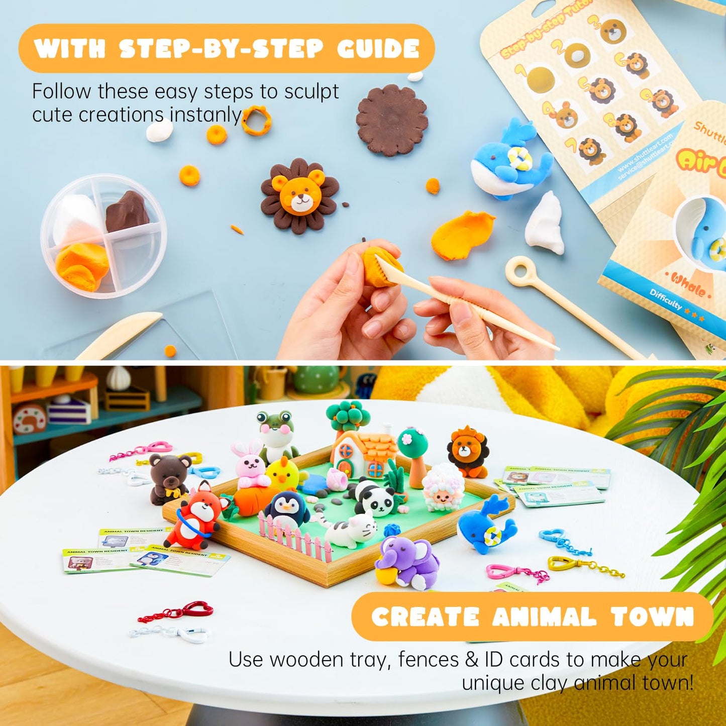 Shuttle Art Air Dry Clay for Kids - Zoo Town, 55 PCS Modeling Clay Kit with Sculpting Tools and Tutorials, Safe & Non-Sticky, Craft Gifts for Boys & Girls