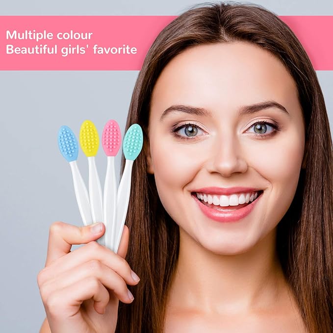 Patelai 24 Pcs Silicone Exfoliating Lip Scrub Brush with Container Double Sided Silicone Lip Scrubber Soft Cleaning Brush for Men Women Lightening for Dark Lips(Mixed Colors)