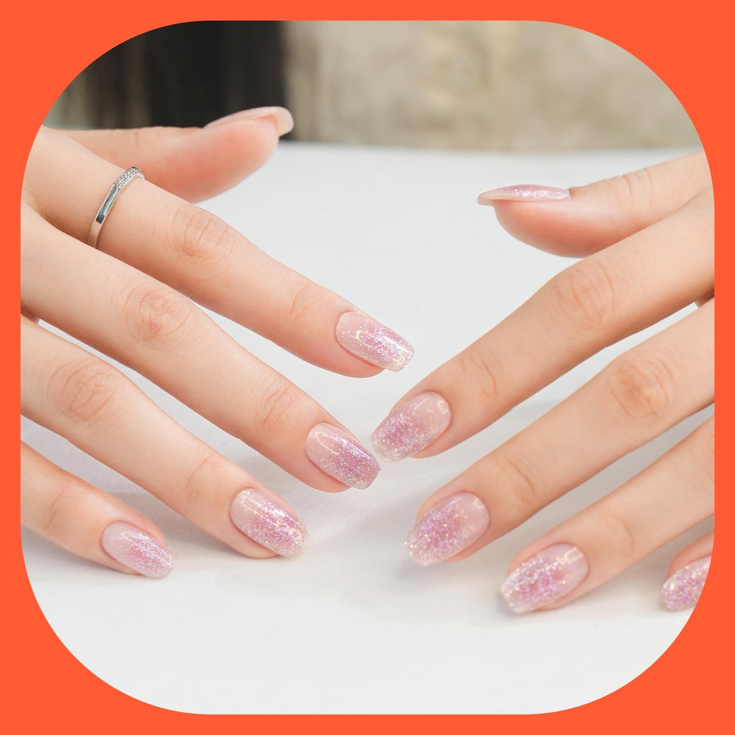 Heyhae Semi Cured Gel Nail Strips | No LED Lamp Needed | Glitter, Pink, Spring | Easy Apply & Remove, Salon Quality | Includes 28 Strips, 1 Prep Pads, Nail File & Wooden Stick - Hey, Picnic Date?