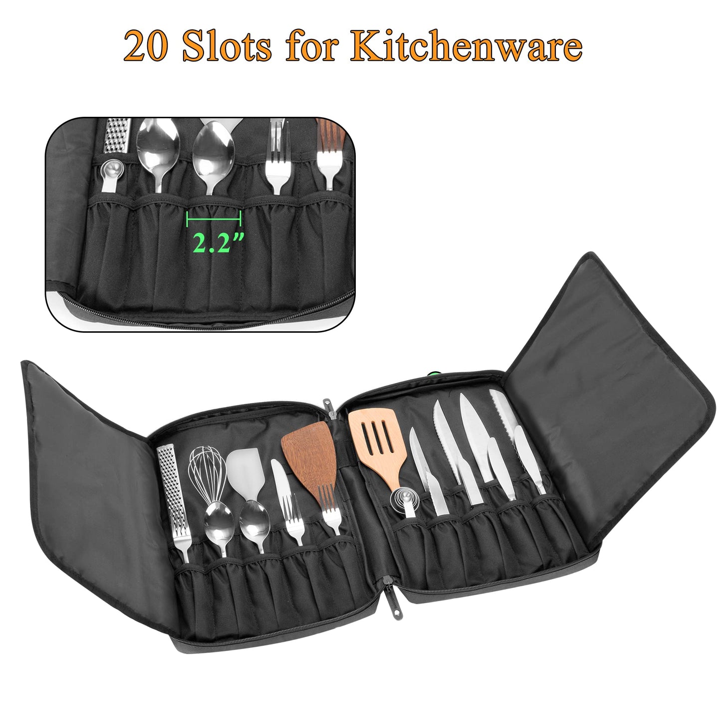 samdew Chef Knife Bag with 20+ Slots, Professional Chef Storage Case with Lockhole & Multiple Pockets, Knife Carrier Travel Knife Roll Bag for Kitchen Tools & Chef Utensils, Patent Design, Bag Only