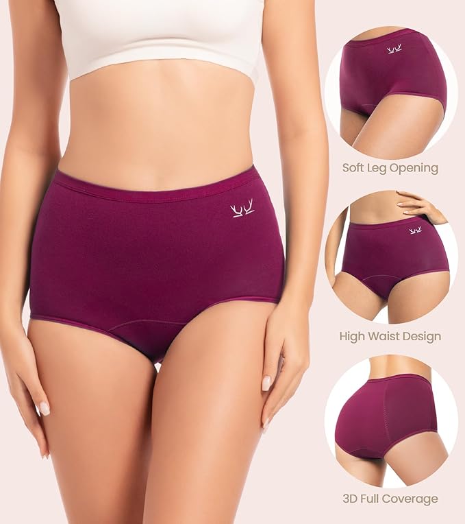 Benirap Period Underwear for Women Heavy Flow Leakproof High Waisted Cotton Panties Postpartum Menstrual Briefs 3 Pack
