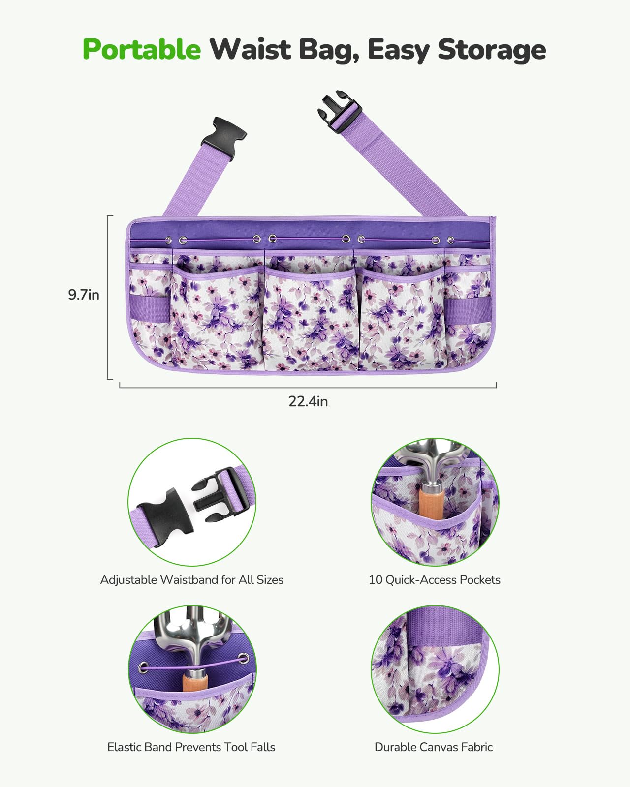 Grenebo All-in-One Garden Tool Set with Tools Organizer Belt Adjustable, 10-Piece Gardening Hand Tools, Long Lasting Rust-Proof Premium Garden Tool Kit, Gardening Gift for Women Men (Purple)