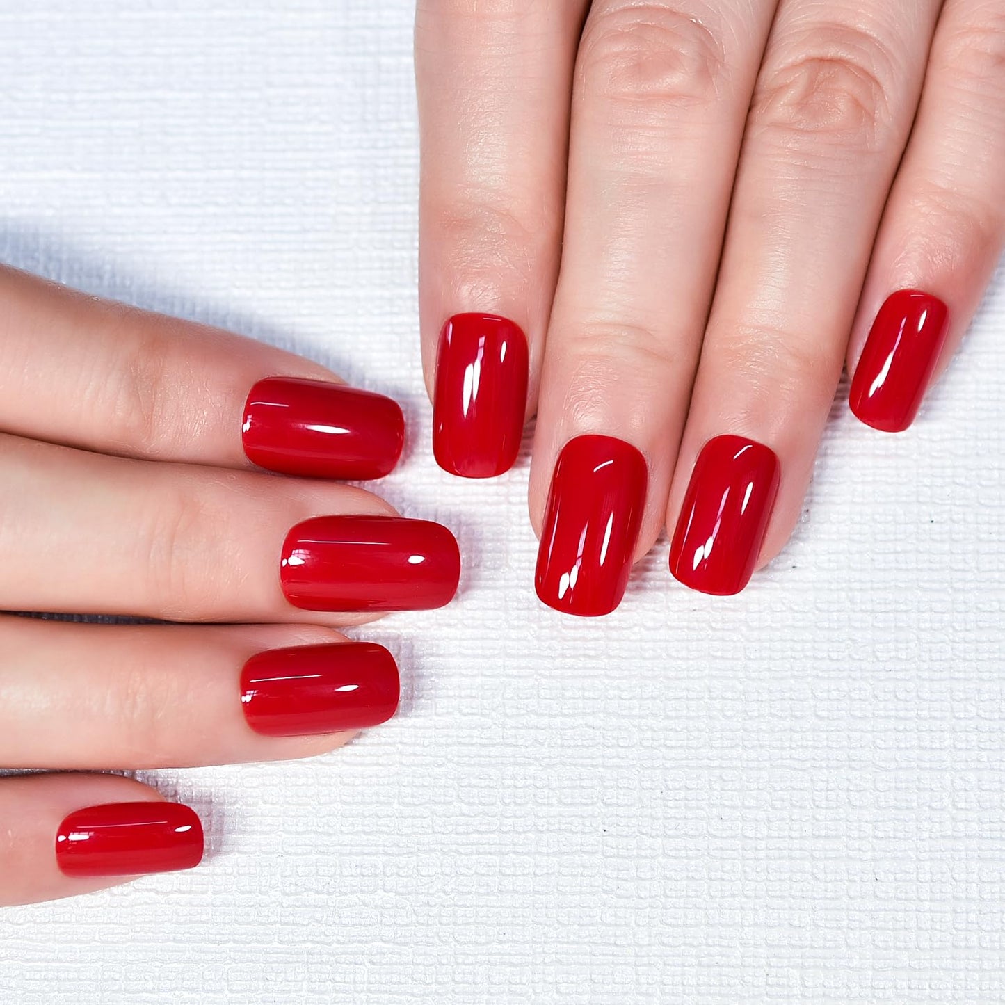 Chinese Bright Red Press on Nails - iBeautying False Nails - Glossy Blood Red Finish Finger Daily Wear Nail - Medium Square Acrylic Reusable Fake Nails 24pcs
