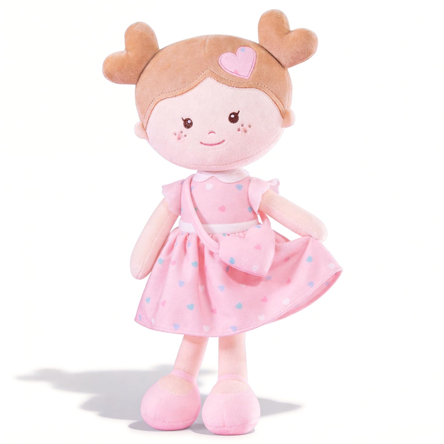 Onetoo First Baby Dolls Plush Rag Doll Soft Baby Toy Girls Sleeping Cuddle Buddy Doll Wear Pink Dress 14"