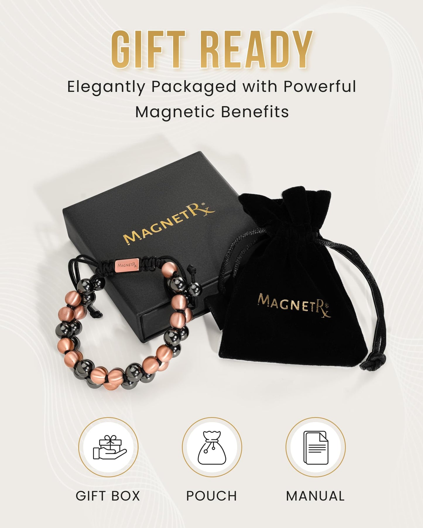 MagnetRX® Magnetic Bracelets for Men & Women – MAX Strength Magnetic Hematite & Copper Bracelet with 8mm Solid Copper Beads (Double Copper)