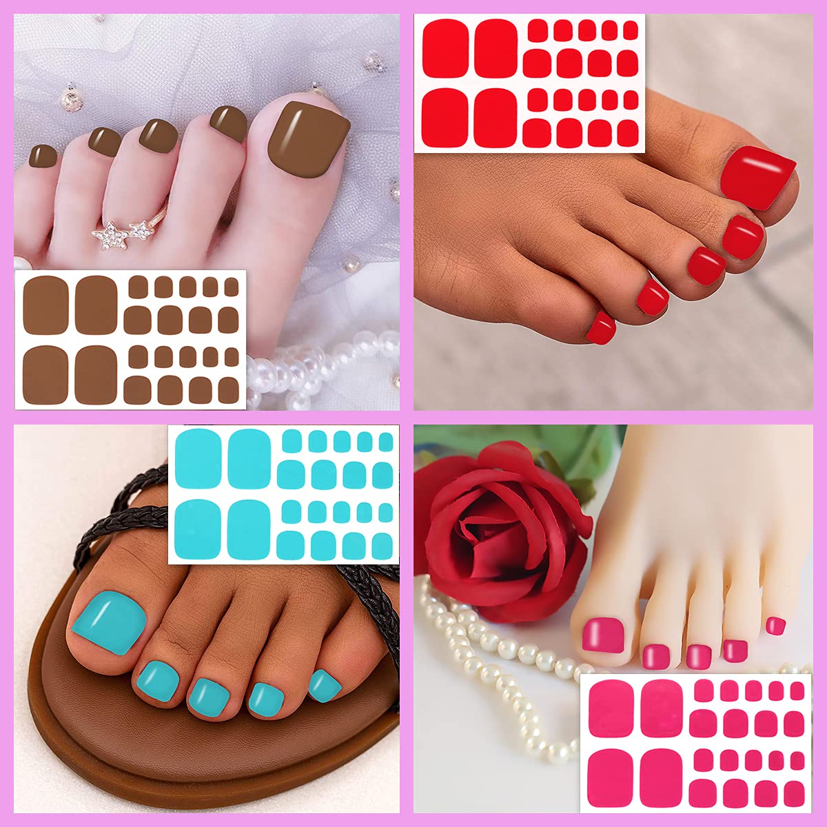 SILPECWEE 20 Sheets Adhesive Nail Polish Strips for Toes Solid Color Nail Stickers Full Nail Wraps Manicure Kit with 1Pc Nail File for Women