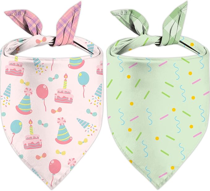 Valentines Dog Bandanas, 2 Pack Mother's Day Triangle Dog Bandanas, Reversible Love and Heart Pet Scarf, Premium Durable Fabric, Boys and Girls, Holiday Bandana for Large and Extra Large Dogs