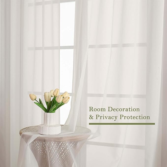 Lecloud Ivory Sheer Curtains 90 Inches Long 2 Panels, Light Filtering Airy Voile Curtain Drapes, Extra Wide Elegant Window Treatments for Living Room Bedroom with Dual Rod Pocket, 59" W x 90" L