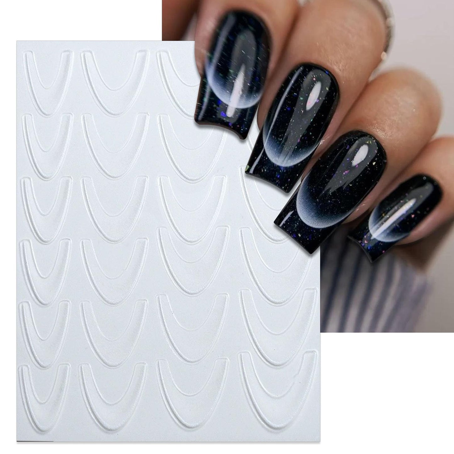 IDDFEVE 6 Sheets Gradient French Line Nail Art Stickers - Self-Adhesive Curved Stripes Nail Decals, French Tips Guides Designs for DIY Manicure (3 Colors)