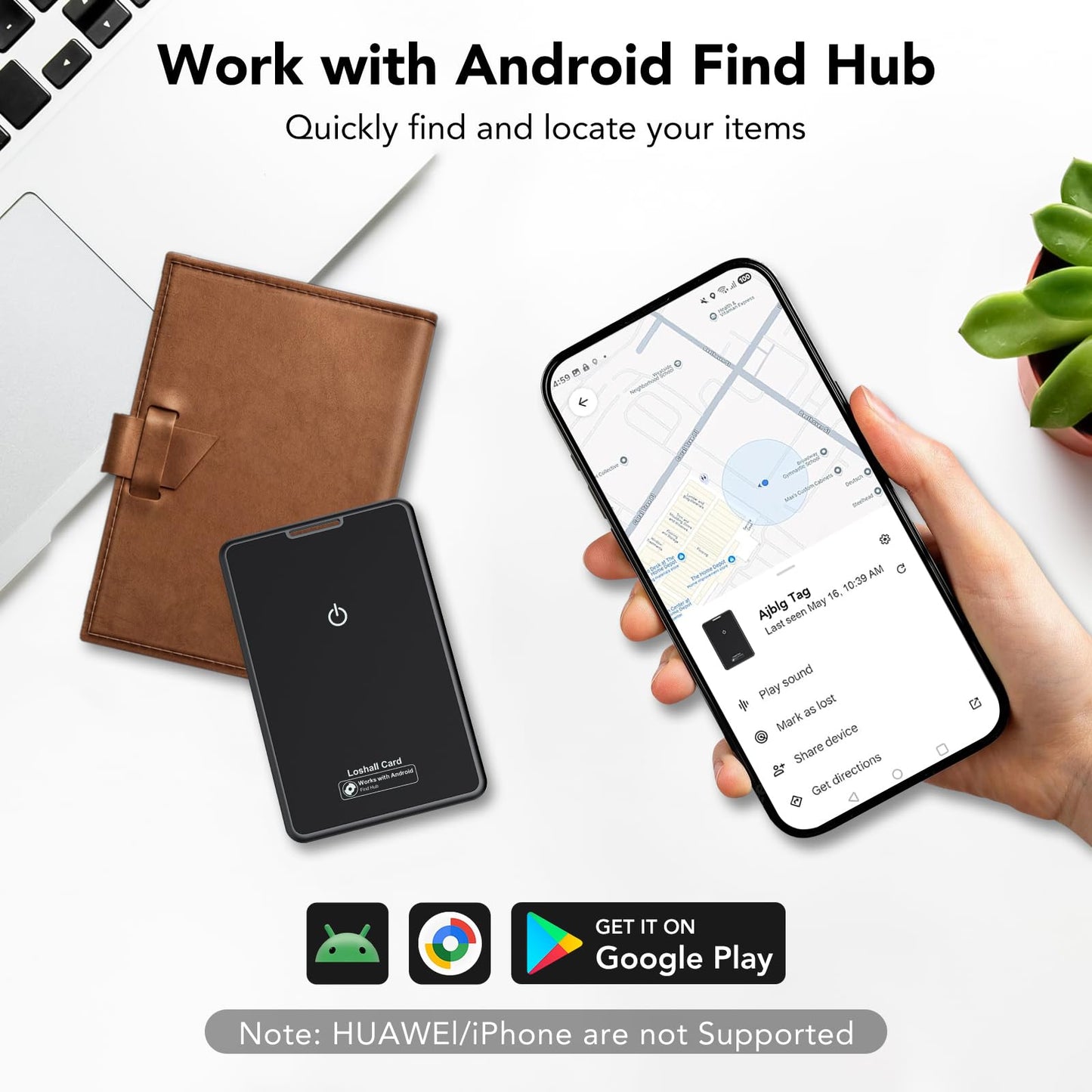 2 Pack Wallet Tracker Card for Android Bluetooth Tracker Work with Google Find Hub(Android Only), IP68 Waterproof, Item Finder for Bags, Keys, Passport