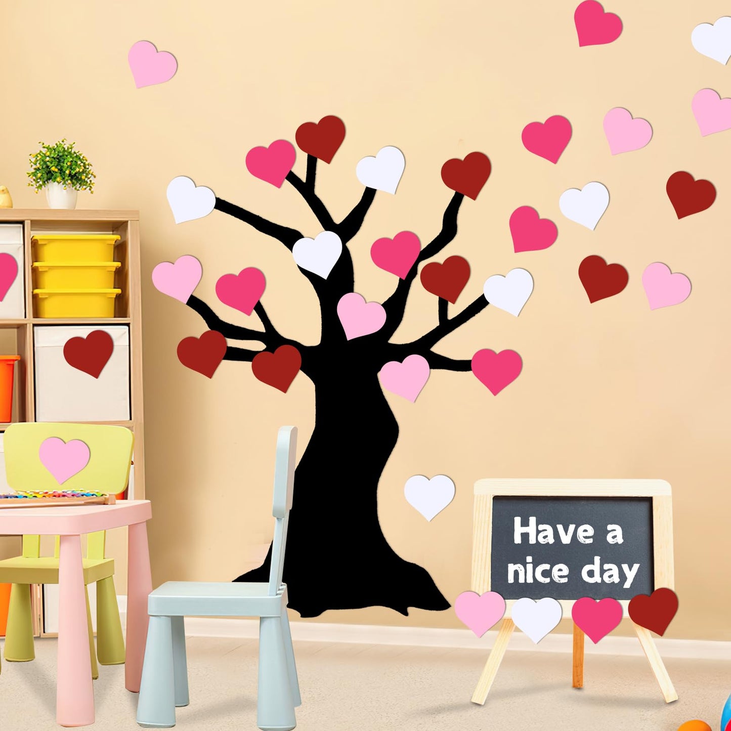 JUNEBRUSHS Heart Cutout, 120Pcs Valentine's Day Cutouts Red Pink White Rose Red Heart Shaped Paper Cutout for Valentines Classroom Bulletin Board Decoration School Craft Projects