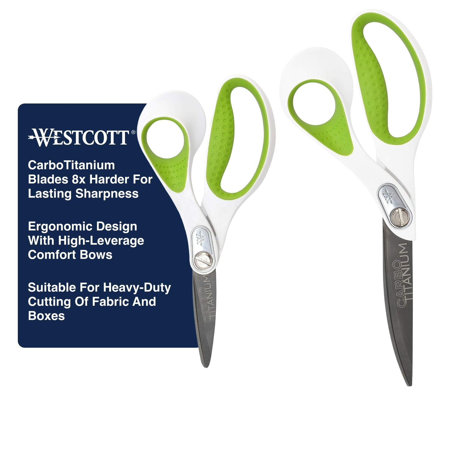Westcott 7- and 9-Inch CarboTitanium Fabric Scissors for Fabric Cutting, Quilting, and Sewing Projects, White/Green, 2 Pack