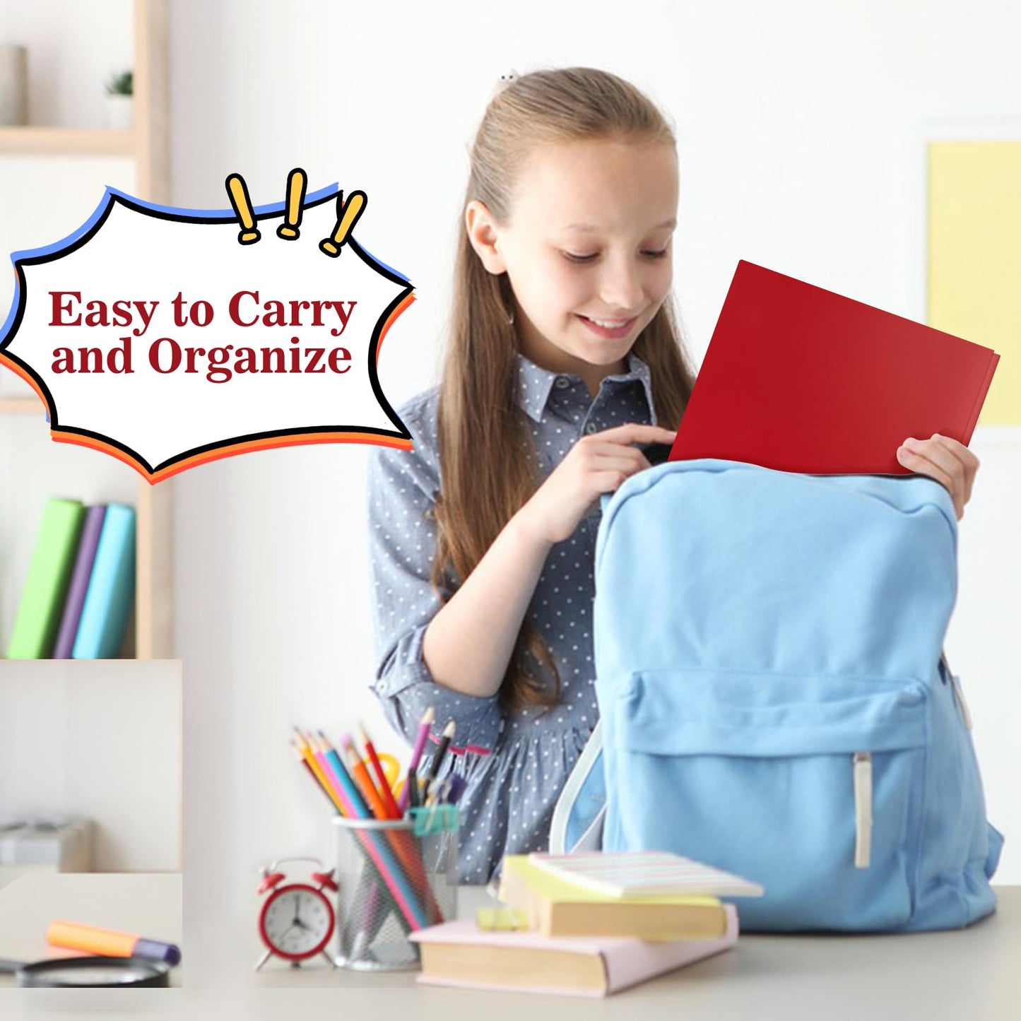 EEHZTSI 12-Pack Plastic Folders with Pockets and Prongs, 2-Pocket Poly Folders with 3 Fasteners Holds 8-1/2" x 11" Paper for School/Office/Home, Red