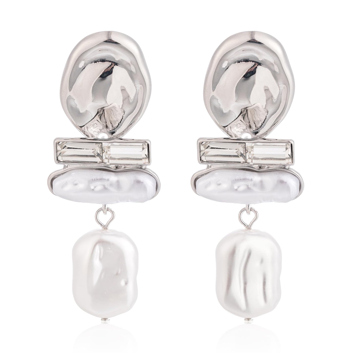 DONABUS Statement Pearl Dangle Earrings,large Pearls Vacation Earrings with Crystal,Party Jewelry Gift for Women (Silver tone)
