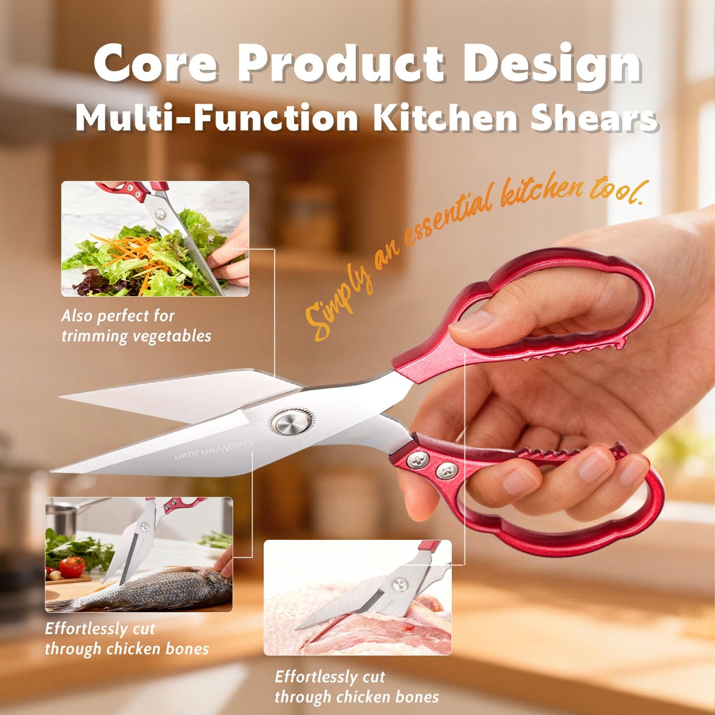 Kitchen Shears & kitchen scissors All Purpose | kitchen gadgets-Heavy Duty Stainless Steel Meat Poultry Food Scissors, Dishwasher Safe for Home and Kitchen Essentials, Utensils, Gadgets, Accessories