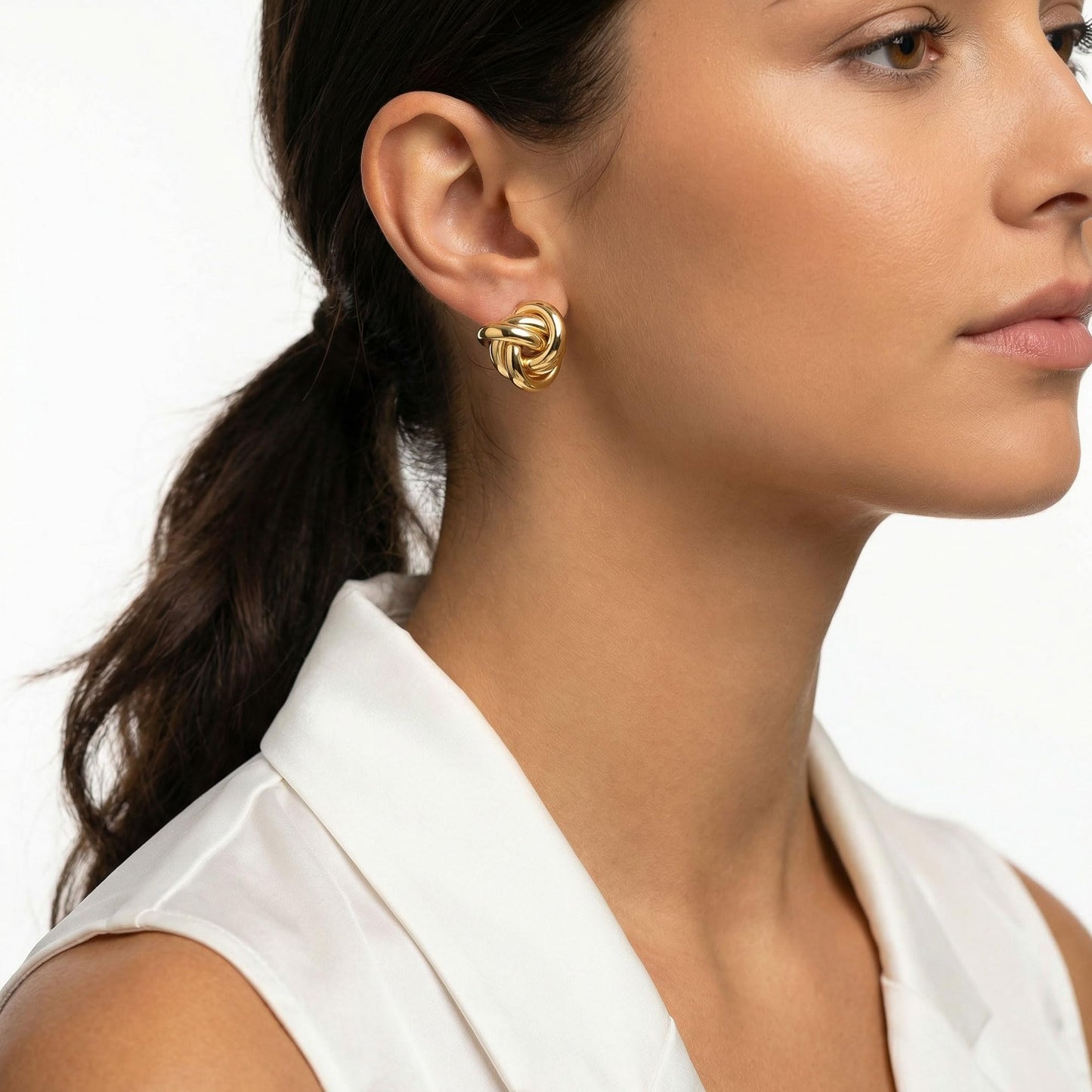 Gold Plated Knot Earrings 14K Gold Link Drop Dangle Earring Lightweight Trendy Earring for Women